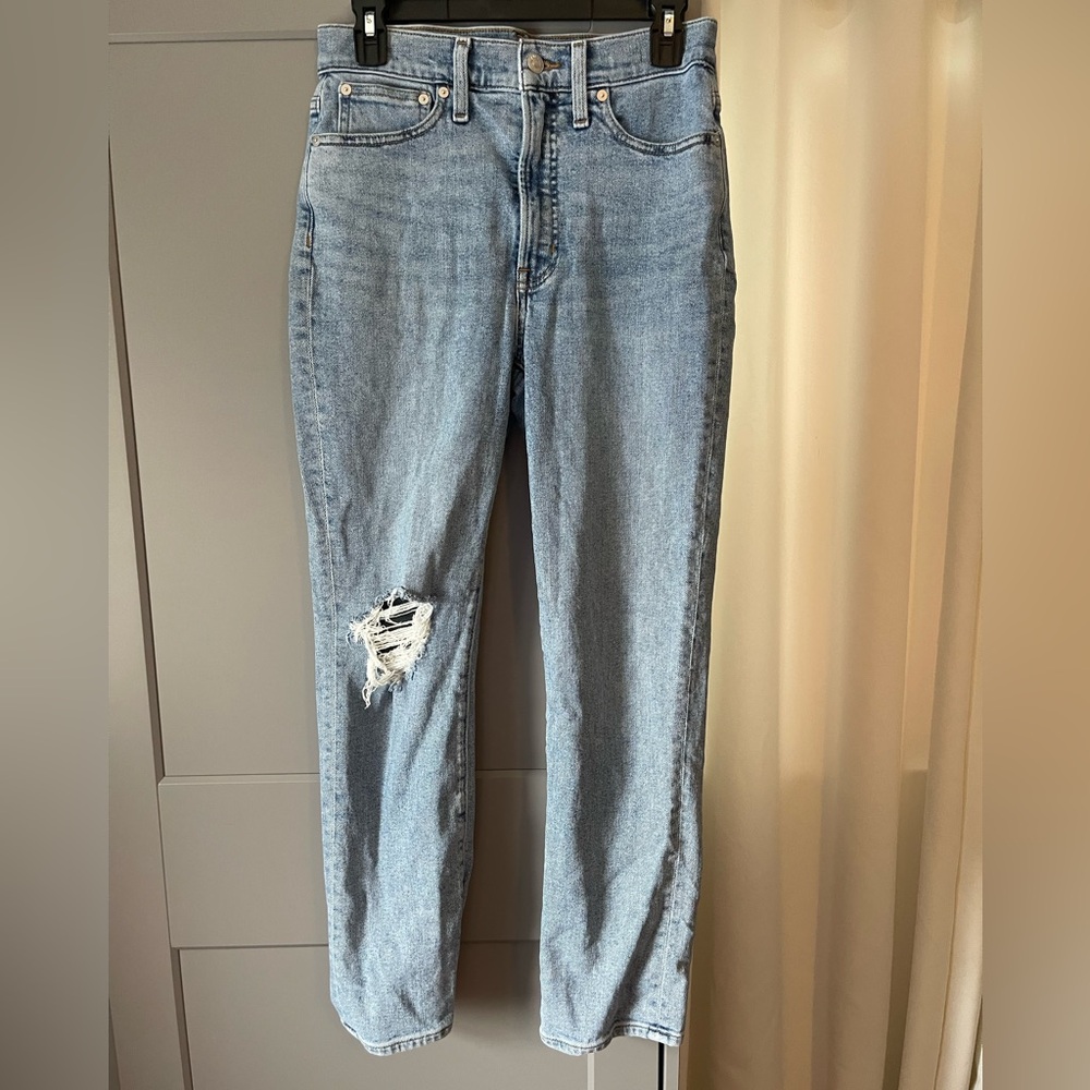 Madewell Light Blue Distressed Straight Leg Jeans